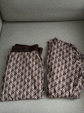 Marine serre Lounge Pants Set in Cream and Dark Brown
